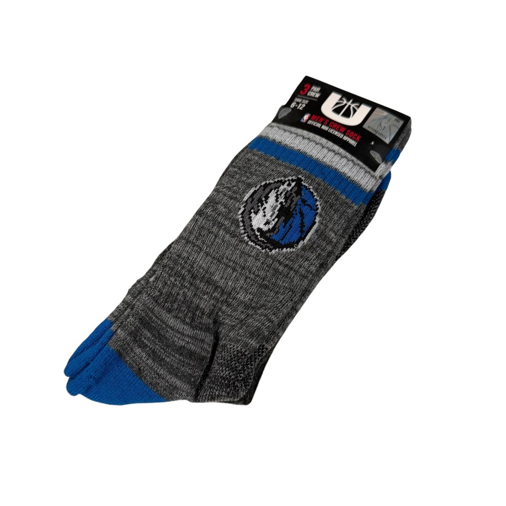 Dallas Mavericks NBA Men Crew Socks 3 Pair Grey Blue MAVS Size 6-12 G9MC806S NEW
